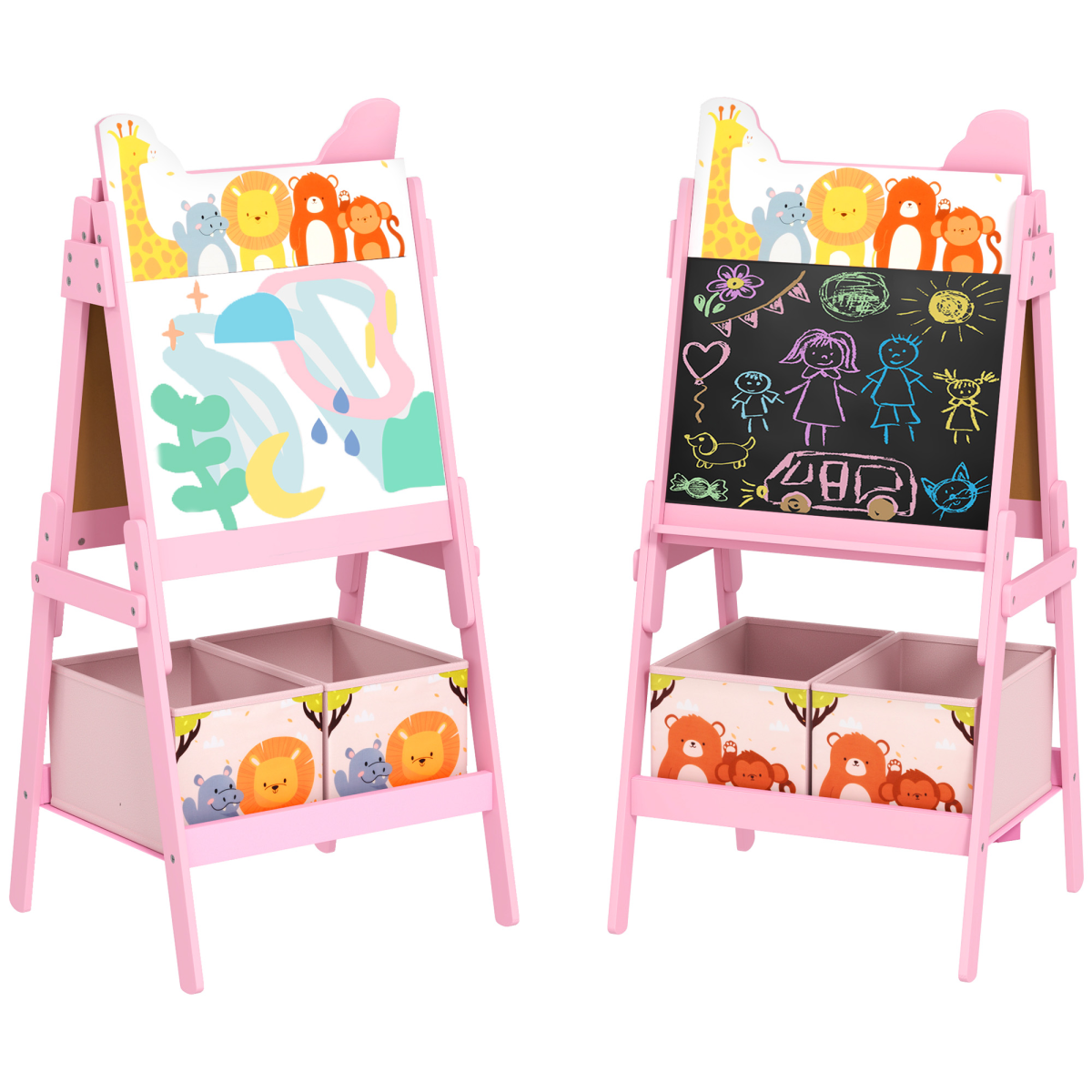 AIYAPLAY 2-in-1 Kids Easel with Whiteboard, Chalkboard & Storage Boxes – Children's Art Easel, Pink