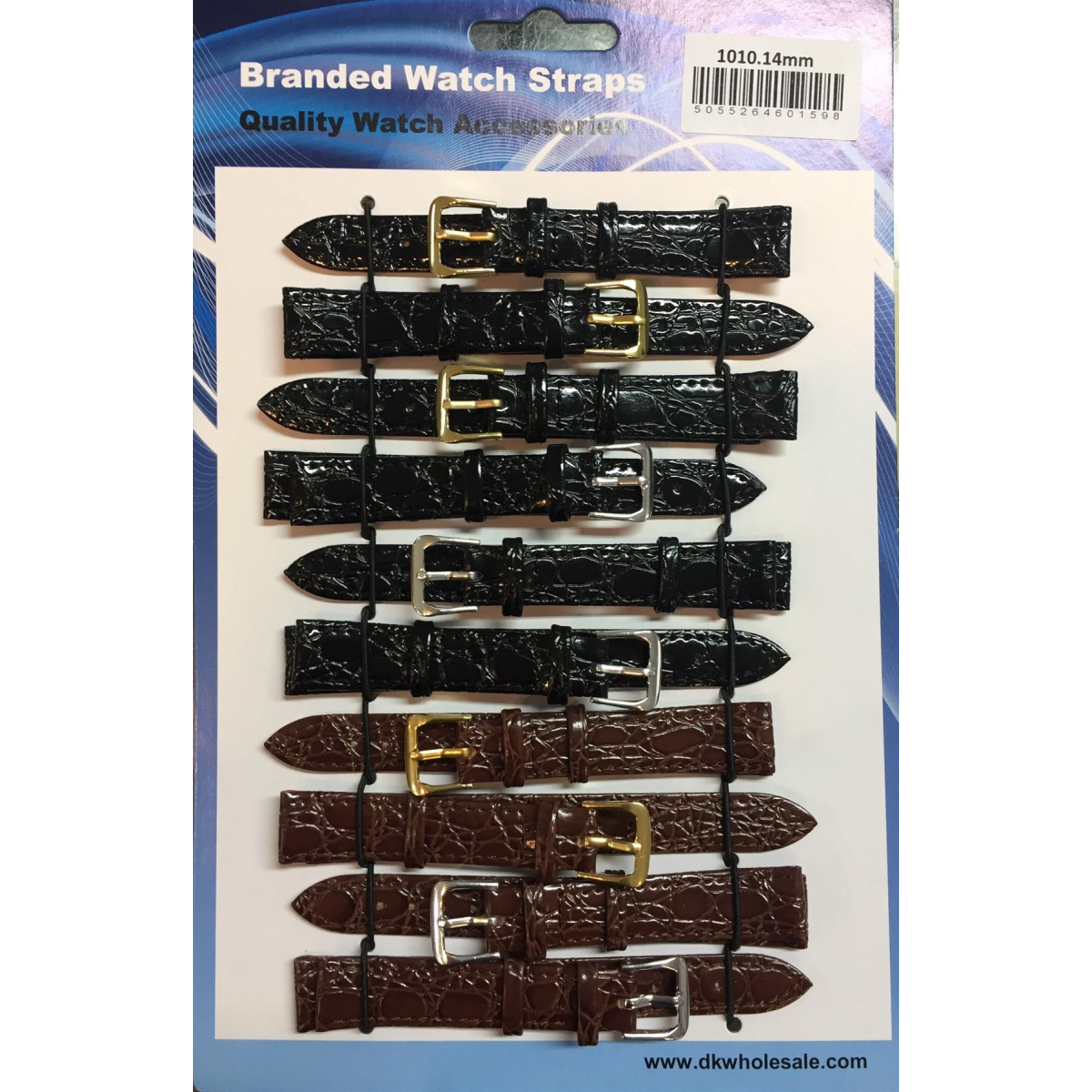 Leather Croc Grain Watch Straps, 14mm, Brown and Black – Pack of 10