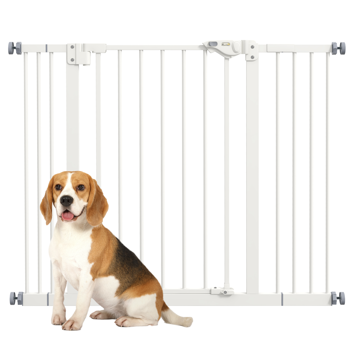 PawHut Adjustable Safety Gate with 2 Extensions and 4 Screws – Pet Gate for Doors and Stairs, White
