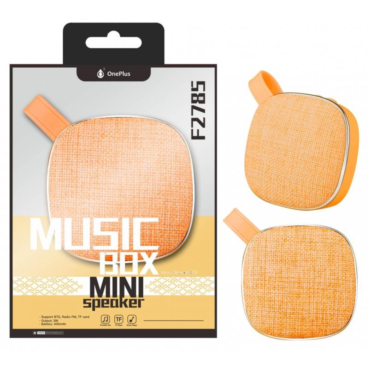 Woox Bluetooth Speaker Music Box with Fabric Finish, 3W, FM Radio and TF Card Slot – Orange