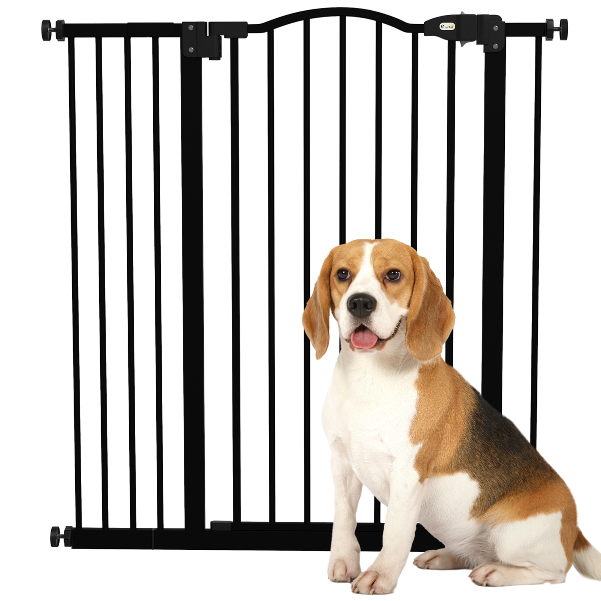 PawHut 74–94cm Adjustable Metal Pet Gate with Auto-Close Door & Double Locking – Stairs, White