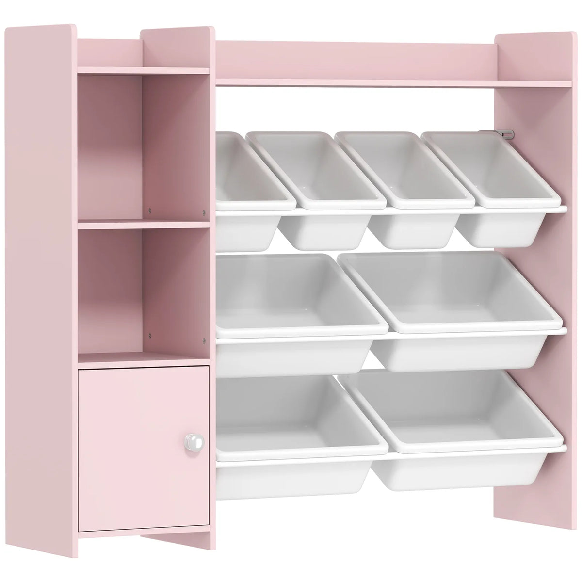 AIYAPLAY Kids Toy Storage Unit with 8 Removable Bins, Shelves & Cabinet – Pink