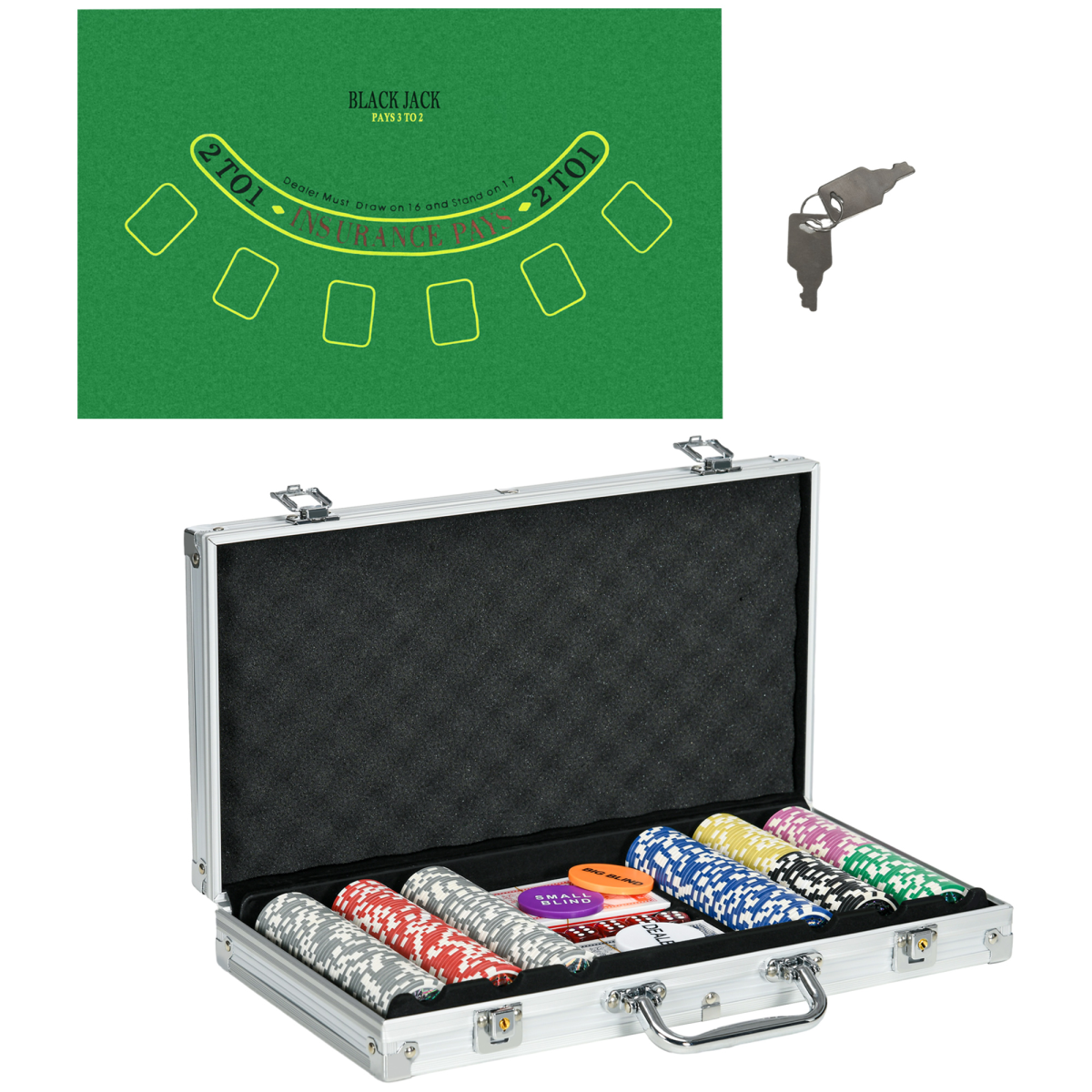 SPORTNOW 300-Piece Poker Chips Set with Mat, Two Decks of Cards & Aluminium Case – For Up to 8 Players