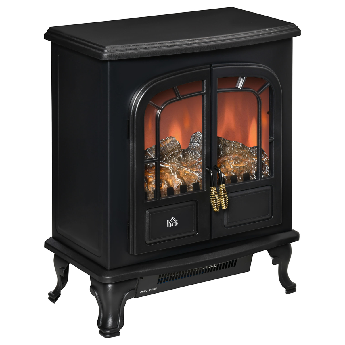 HOMCOM Freestanding Electric Fireplace with LED Flame Effect, Double Doors and 1000W/2000W Heating – Black