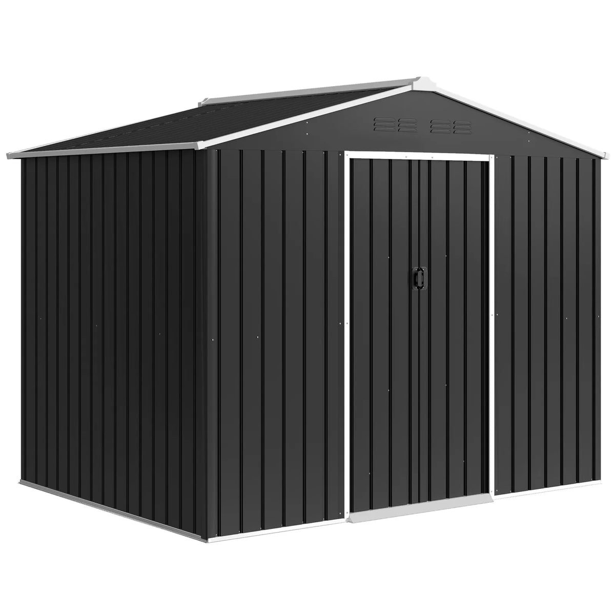 Outsunny 8 x 6ft Galvanised Steel Garden Shed with Lockable Sliding Double Doors and Vents, Dark Grey