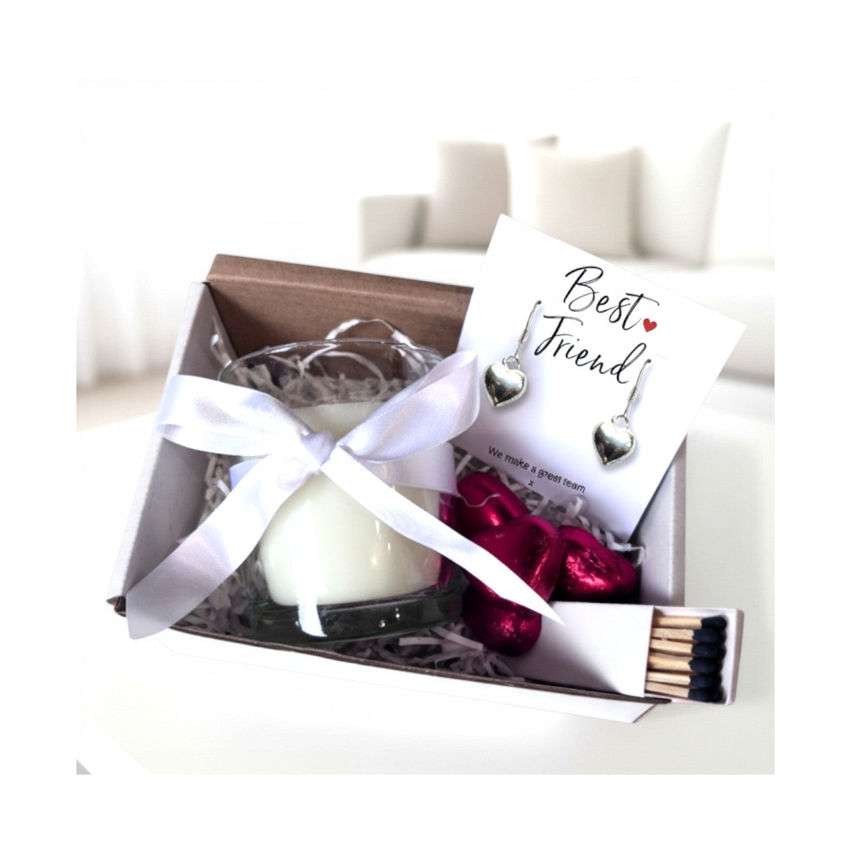 Aye Do Gifts Small Best Friend Gift Hamper with Heart Earrings, Vanilla Candle & Milk Chocolate Hearts
