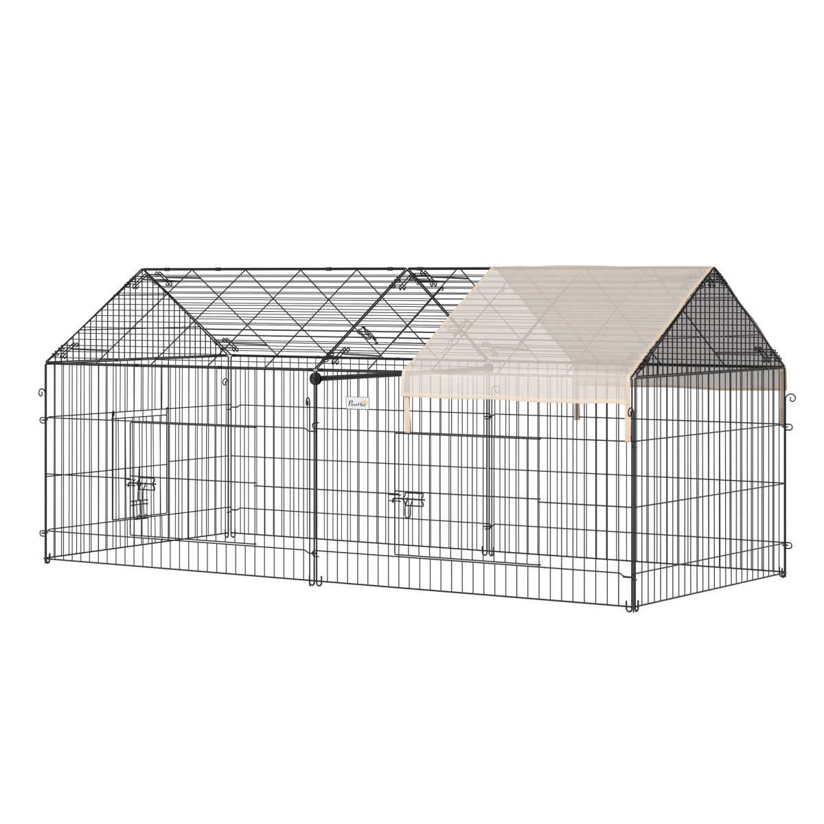 PawHut Outdoor Pet Shelter with Weather Cover, Two Doors & Ground Stakes – Portable Pet Cage