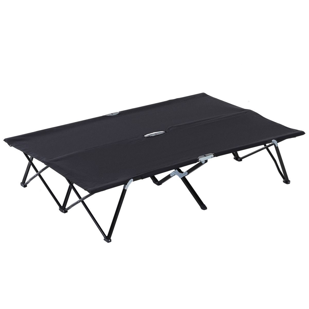Outsunny Double Folding Camping Cot with Steel Frame & Carry Bag – Portable Two-Person Sleeping Bed, Black