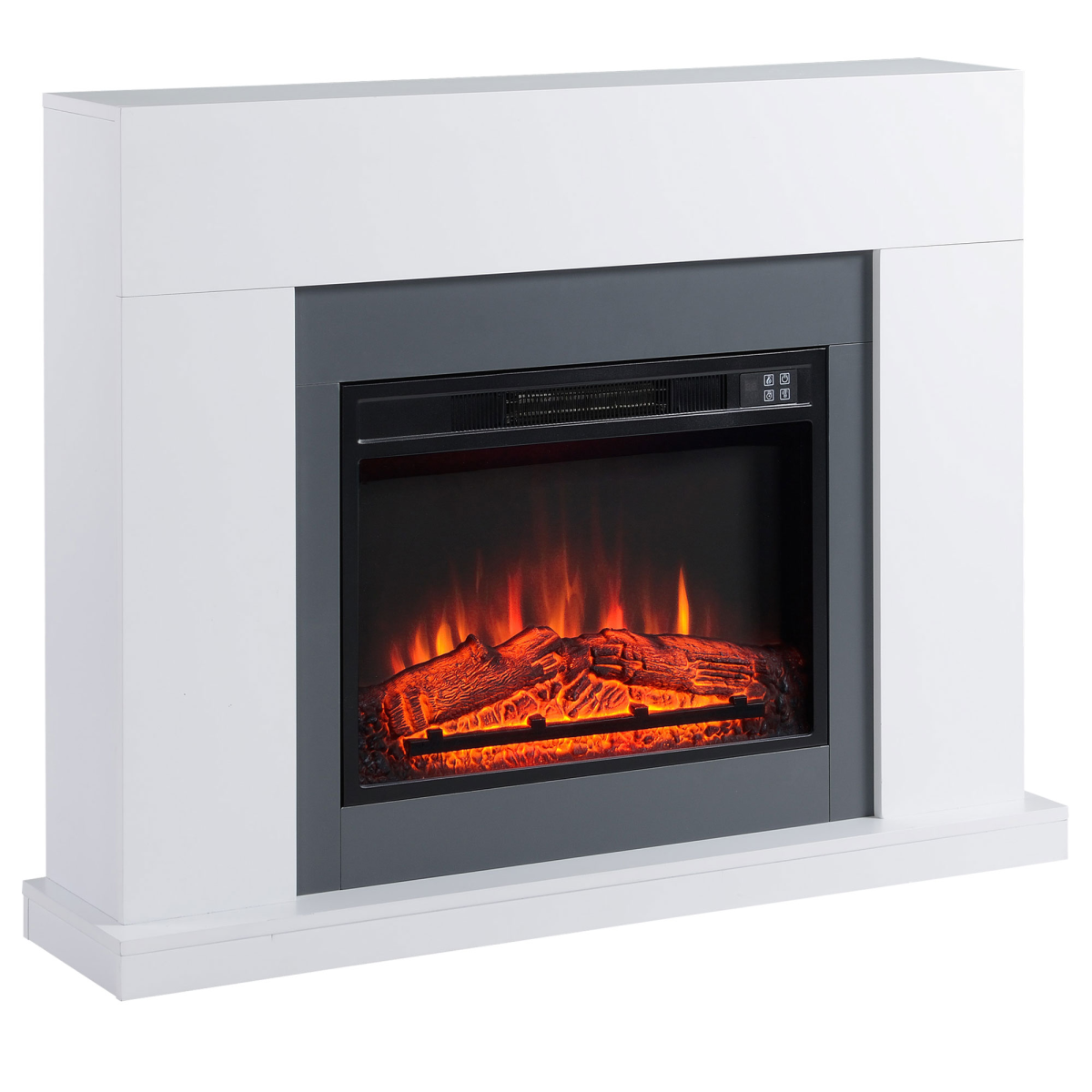 HOMCOM Freestanding Electric Fireplace Heater with LED Flame, Remote and Timer – Living Room Fireplace Suite