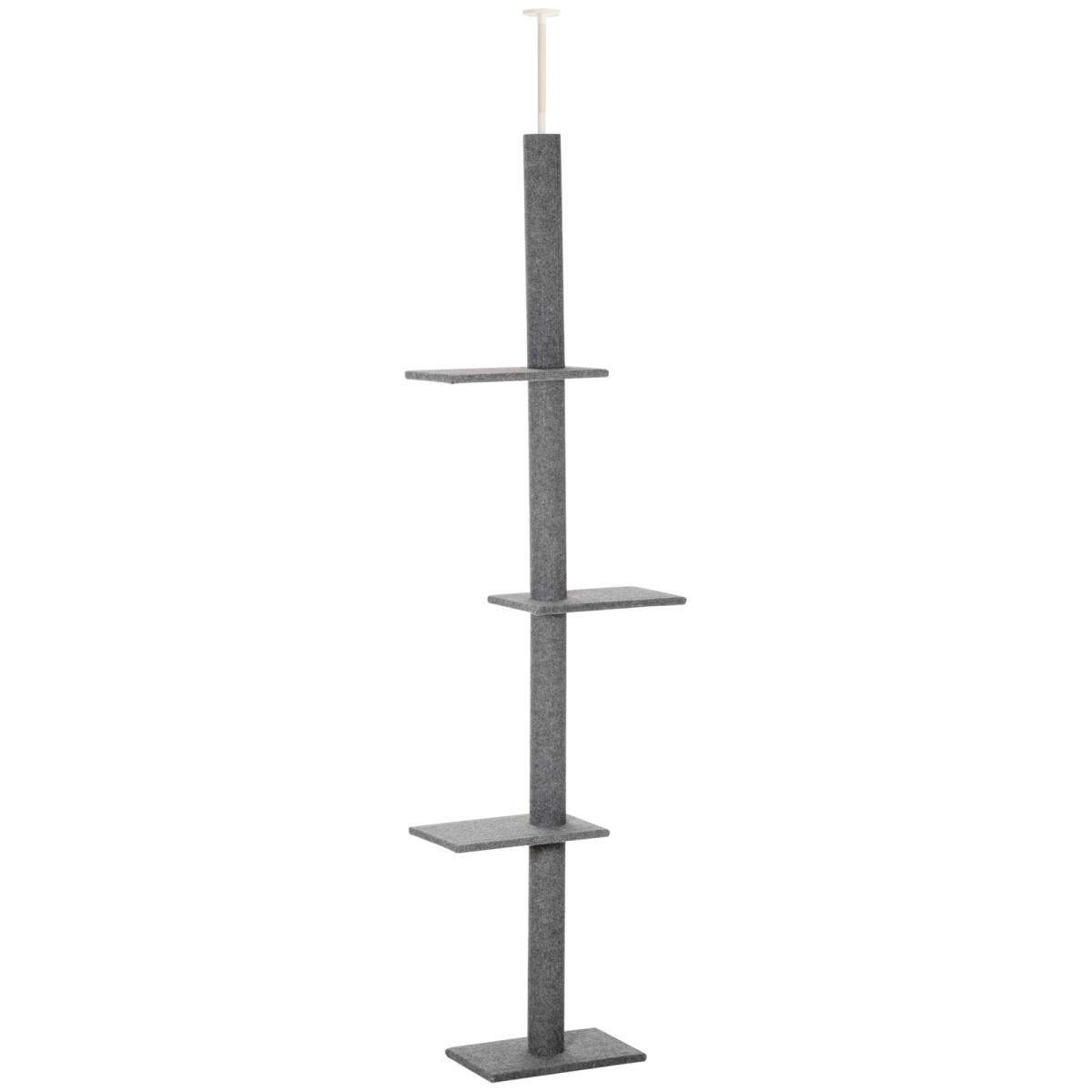 Pawhut Floor to Ceiling Cat Tree with Four Tiers, 220–260cm Adjustable Height – Plush Cat Climbing Tower, Grey