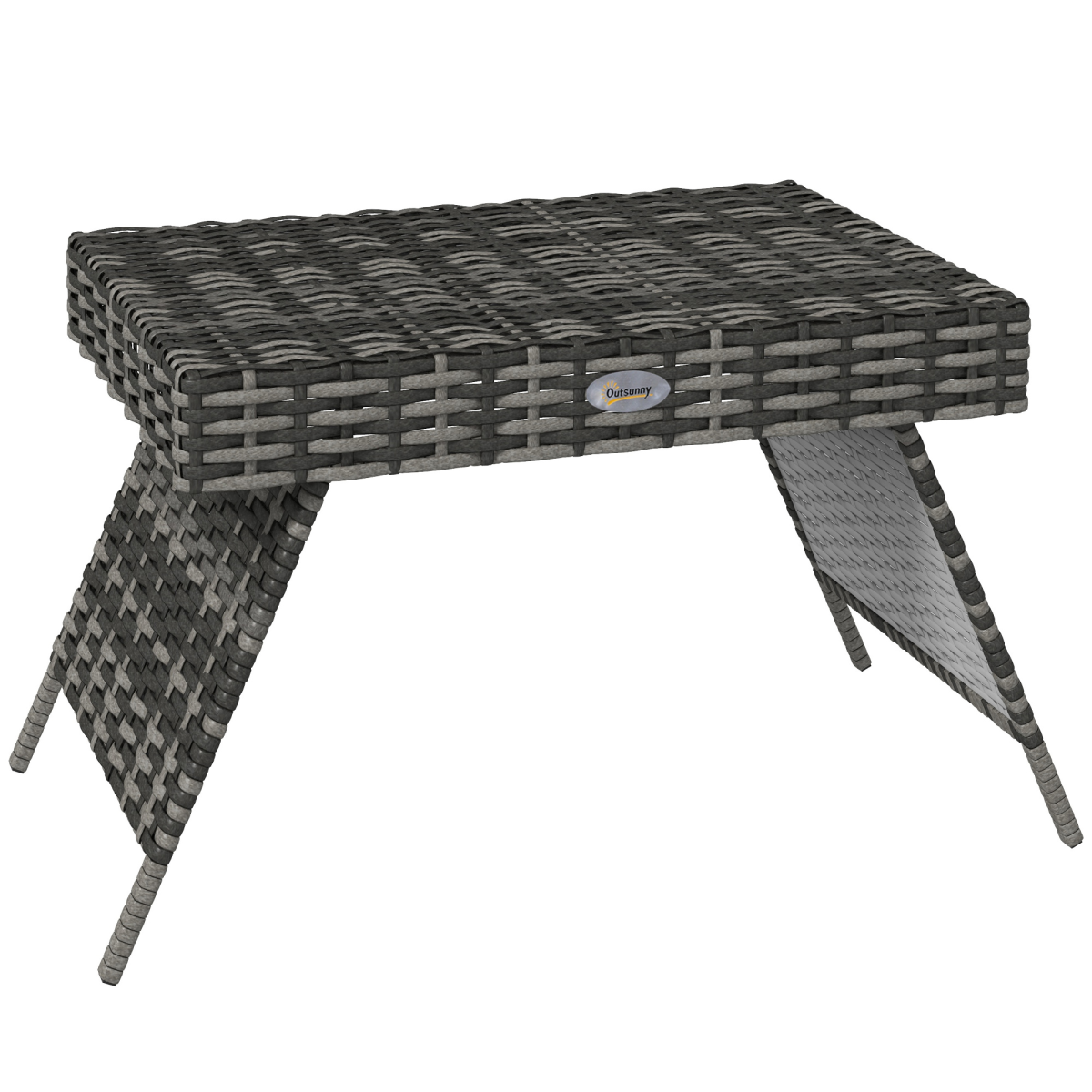 Outsunny Foldable Outdoor Coffee Table with Steel Frame and PE Rattan Top – Garden Side Table, Mixed Grey