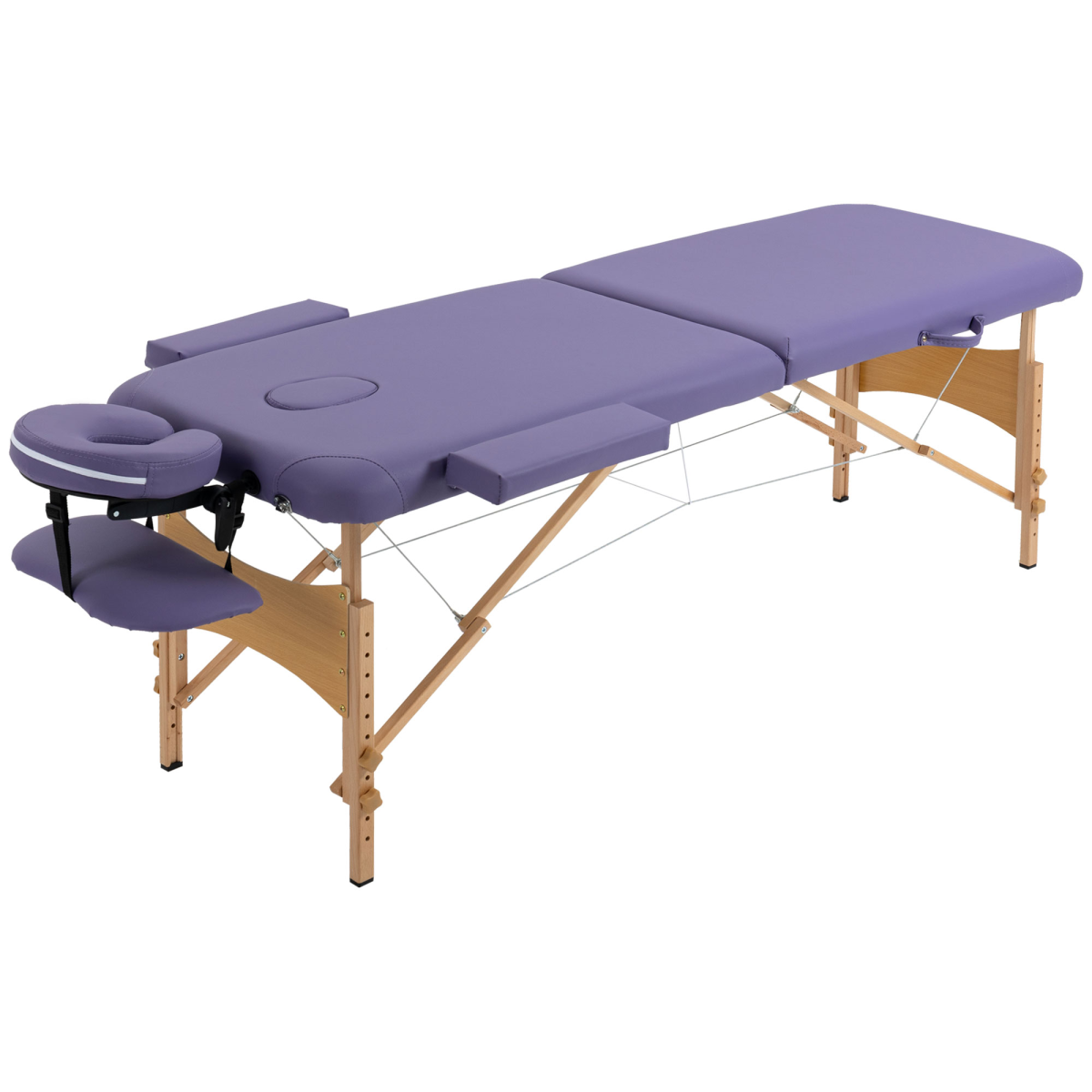 HOMCOM Portable Massage Table with Adjustable Height, Detachable Headrest & Carry Bag – Folding Beauty Bed, Purple