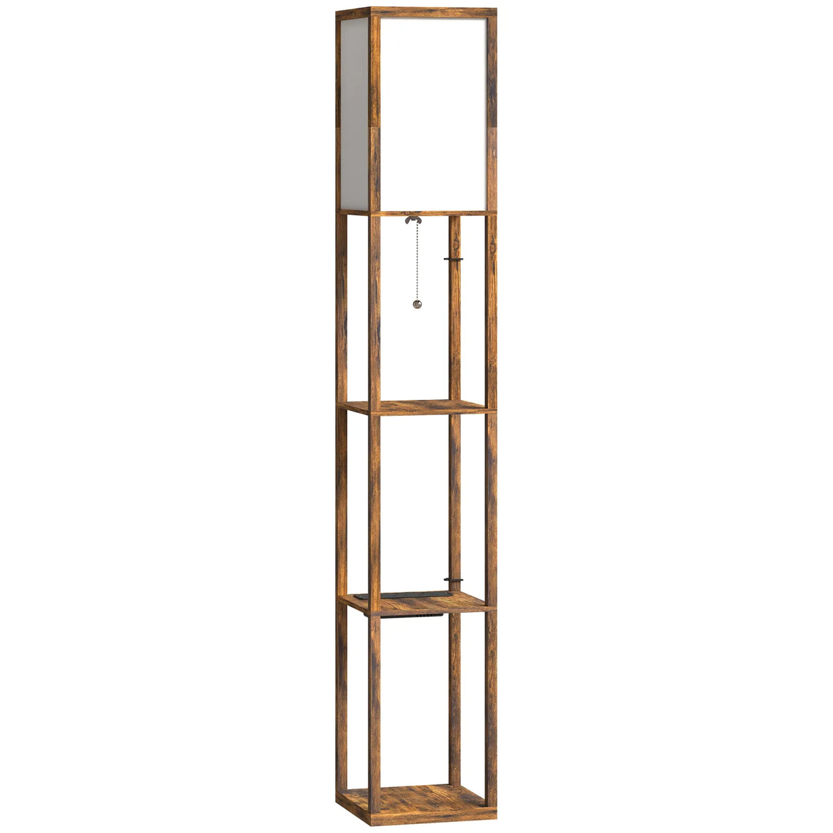 HOMCOM 4-Tier Shelf Floor Lamp with USB Ports – Rustic Brown
