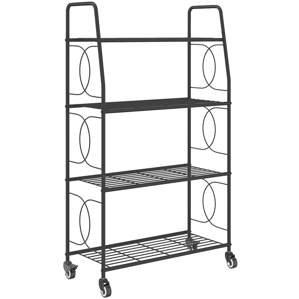 Outsunny 4-Tier Metal Plant Stand with Lockable Wheels, Heavy Duty Ladder Shelf Display Rack