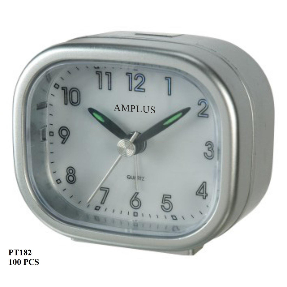 Amplus PT182S Travel Alarm Clock with Silent Sweep Second Hand, Light & Snooze – Silver, White Dial
