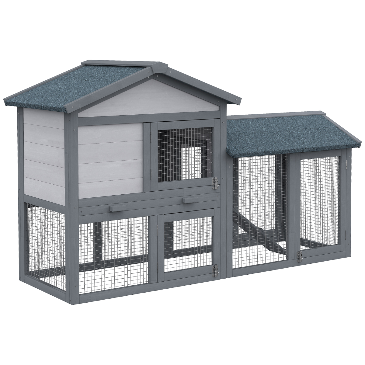 Pawhut 5ft Two-Tier Wooden Rabbit Hutch with Outdoor Run – Guinea Pig House with Removable Roof