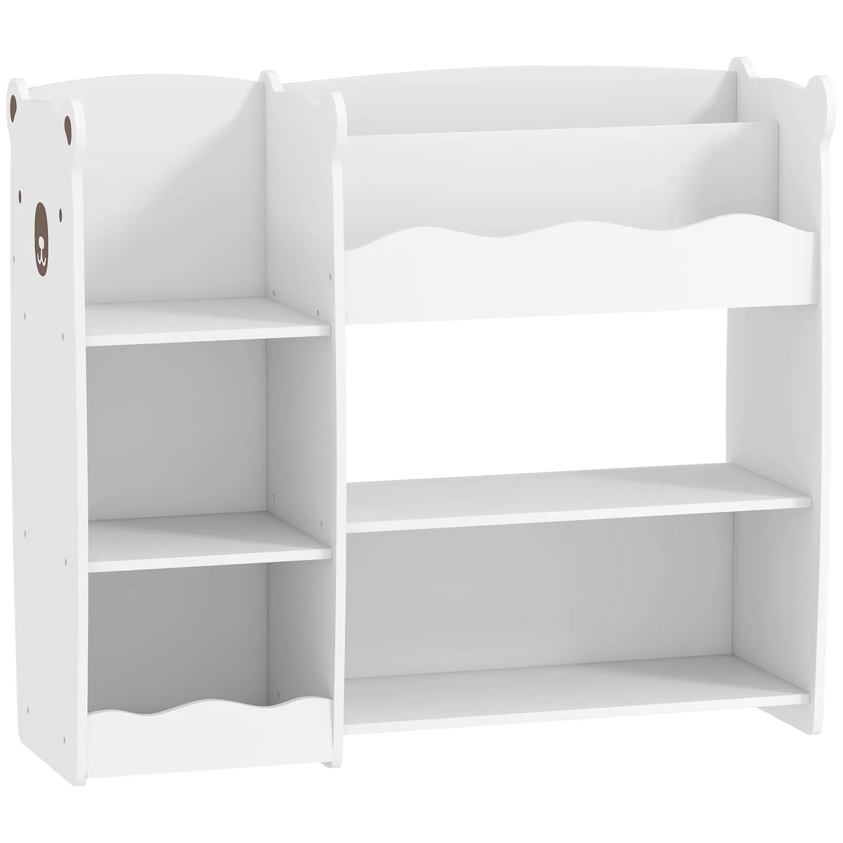 AIYAPLAY Bear Kids Toy Storage Unit with Open Bookshelf – Organiser for Bedroom, Nursery & Playroom, White