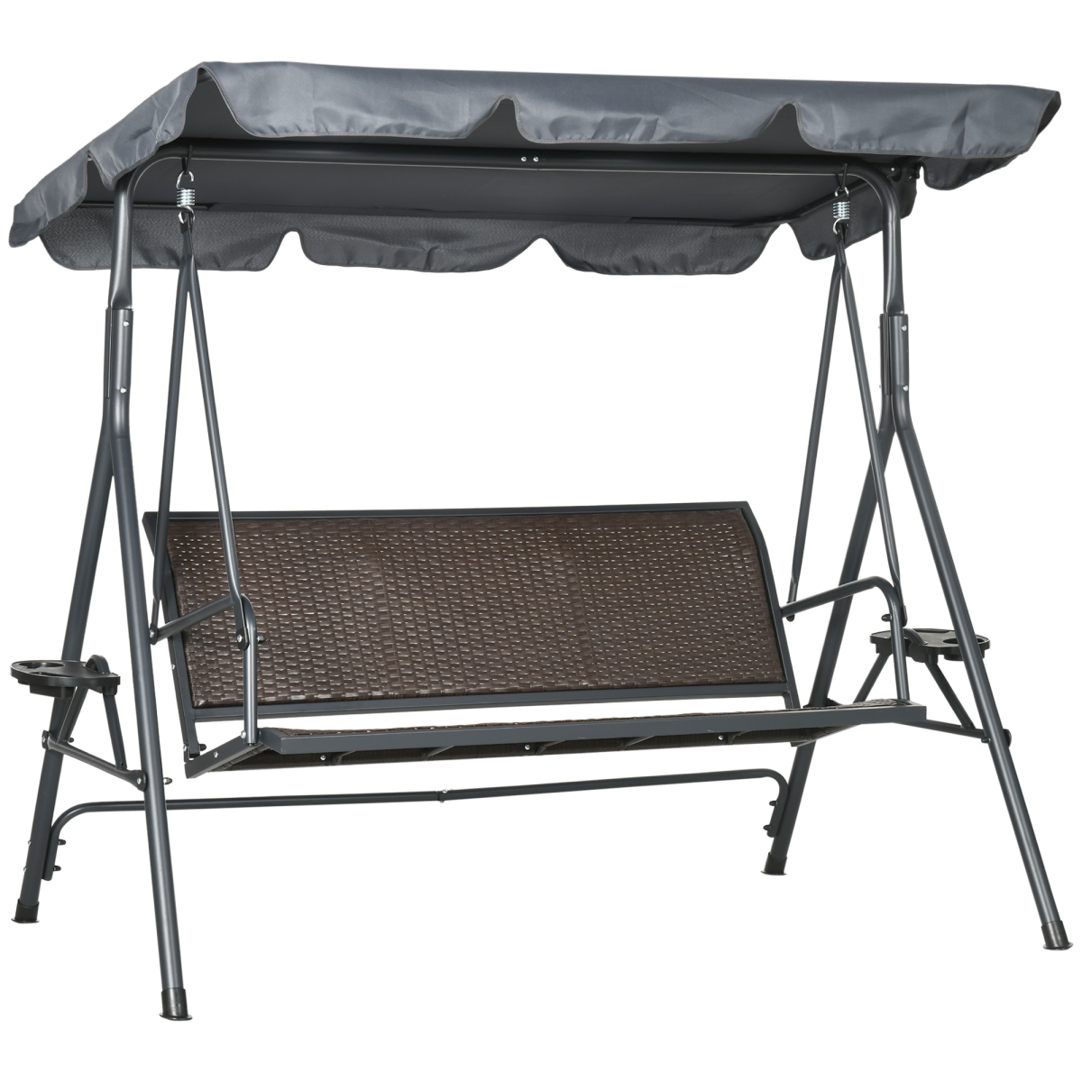 Outsunny 3-Seater Garden Swing Bench with 45° Adjustable Canopy & Steel Frame – Rattan Seat Patio Swing