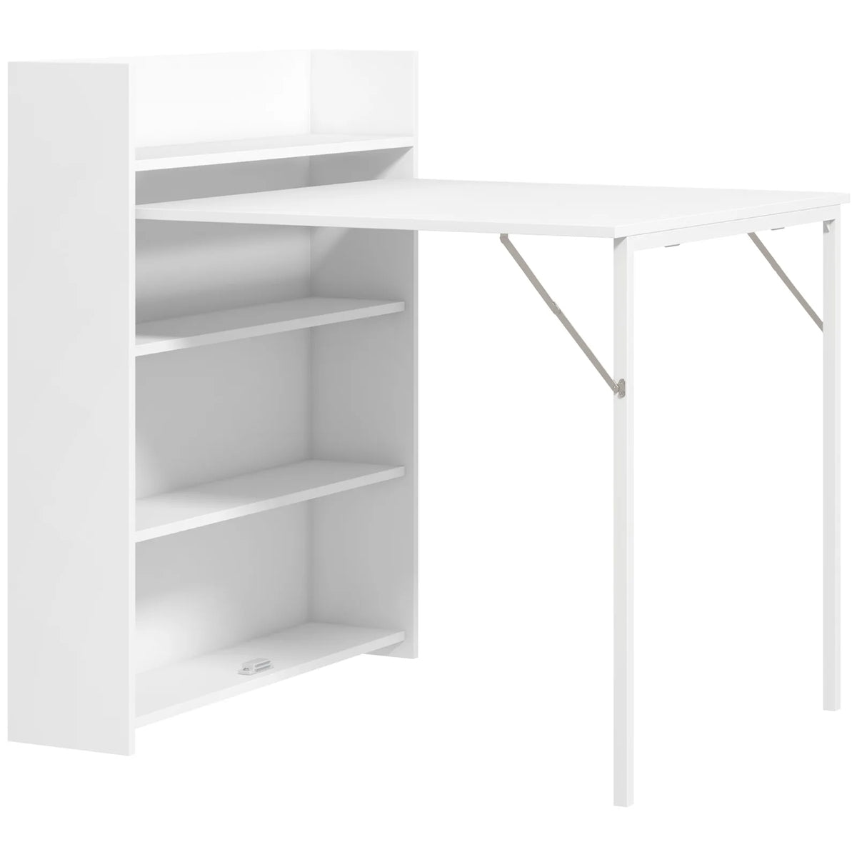 HOMCOM Folding Drop-Leaf Kitchen Table with Storage Shelves – Space-Saving Dining Table, White