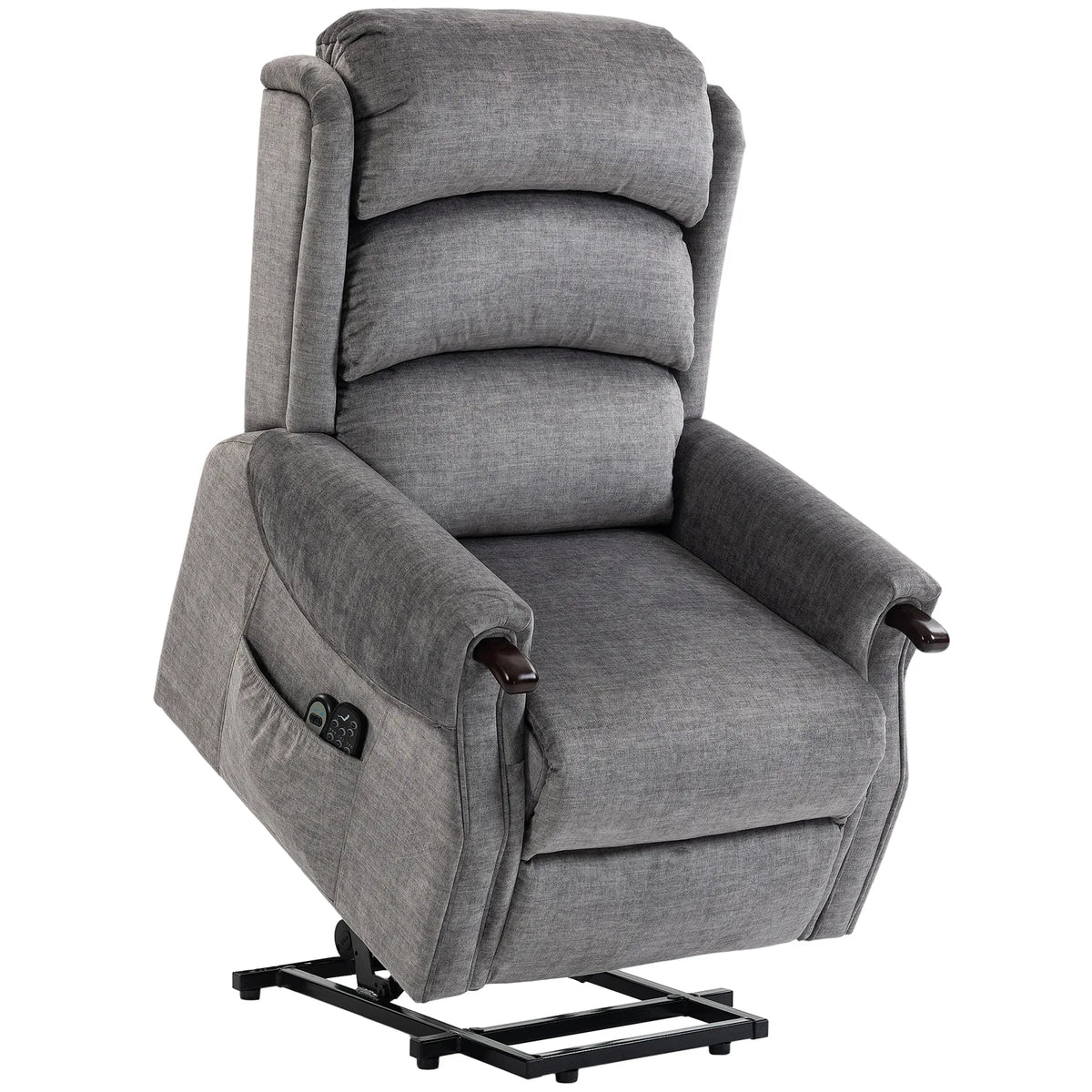 HOMCOM Power Lift Recliner Chair with Vibration Massage, Heat and Pocket Spring Seat – Wood Grips, Light Grey