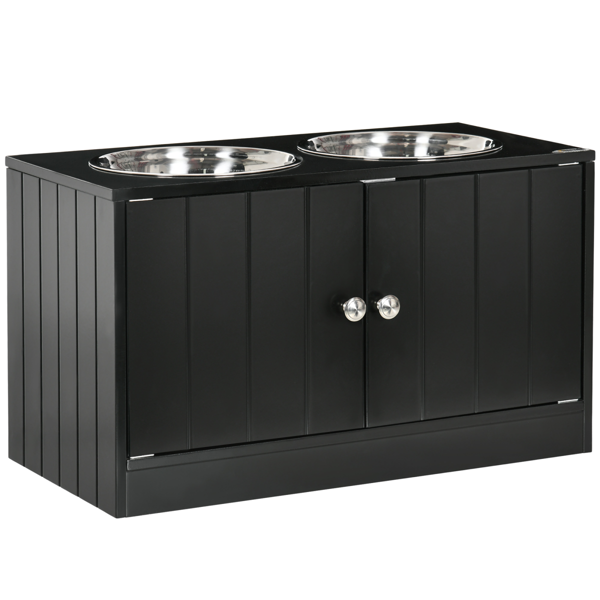 PawHut Raised Dog Bowls with Storage Cabinet – Elevated Feeding Station Stand for Large Dogs, Black