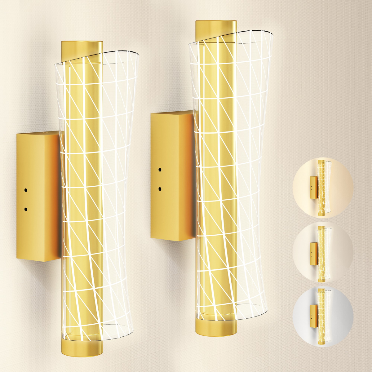 HOMCOM LED Geometric Wall Lights – 2 Pack, Gold