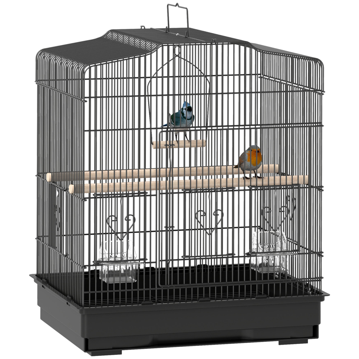 PawHut 59cm Large Bird Cage with Stand, Perches, Food Bowls & Swing – Powder-Coated Steel Aviary, Black