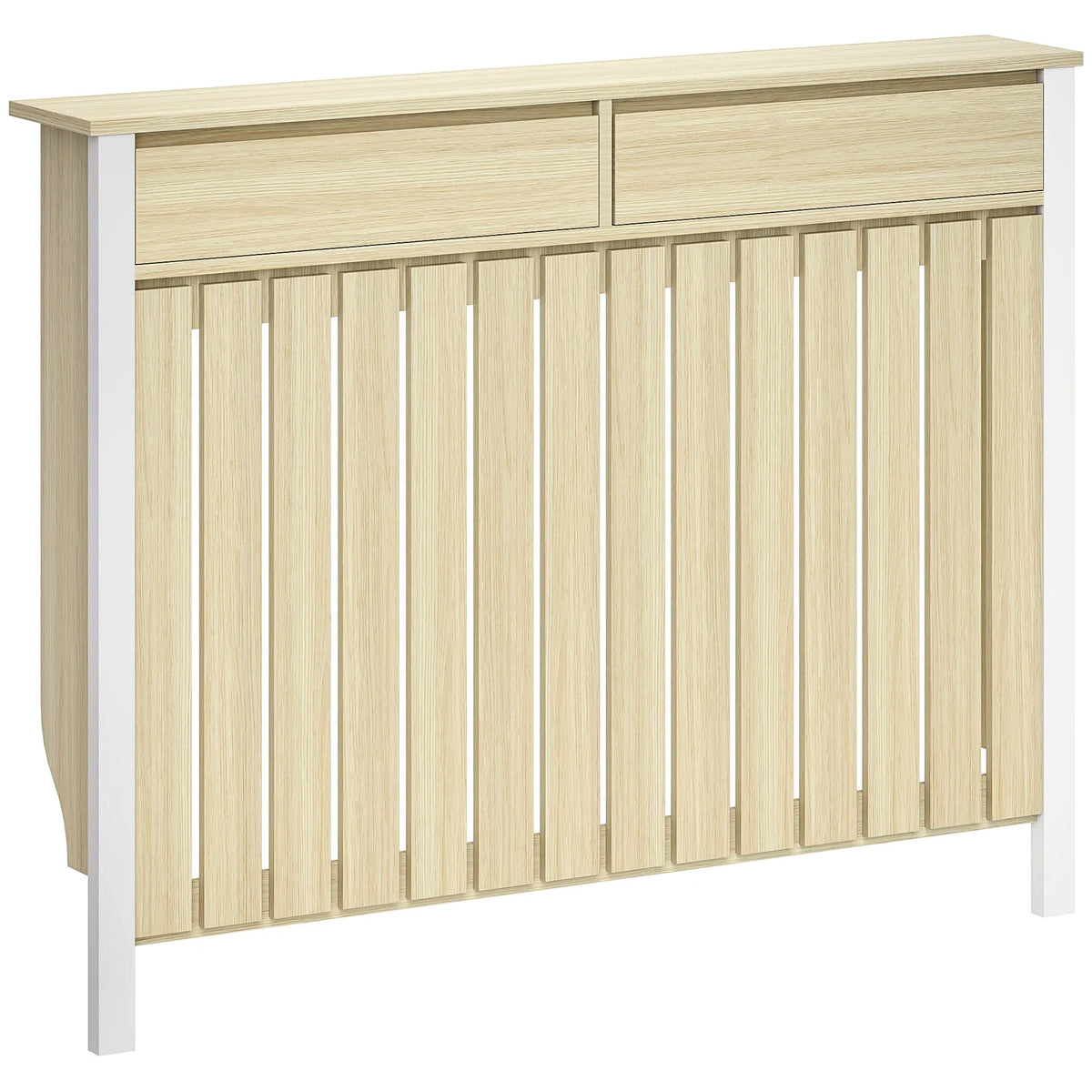 HOMCOM Rustic-Look Radiator Cover with Top Drawers, 93 x 119cm – Slimline Heater Guard, Oak