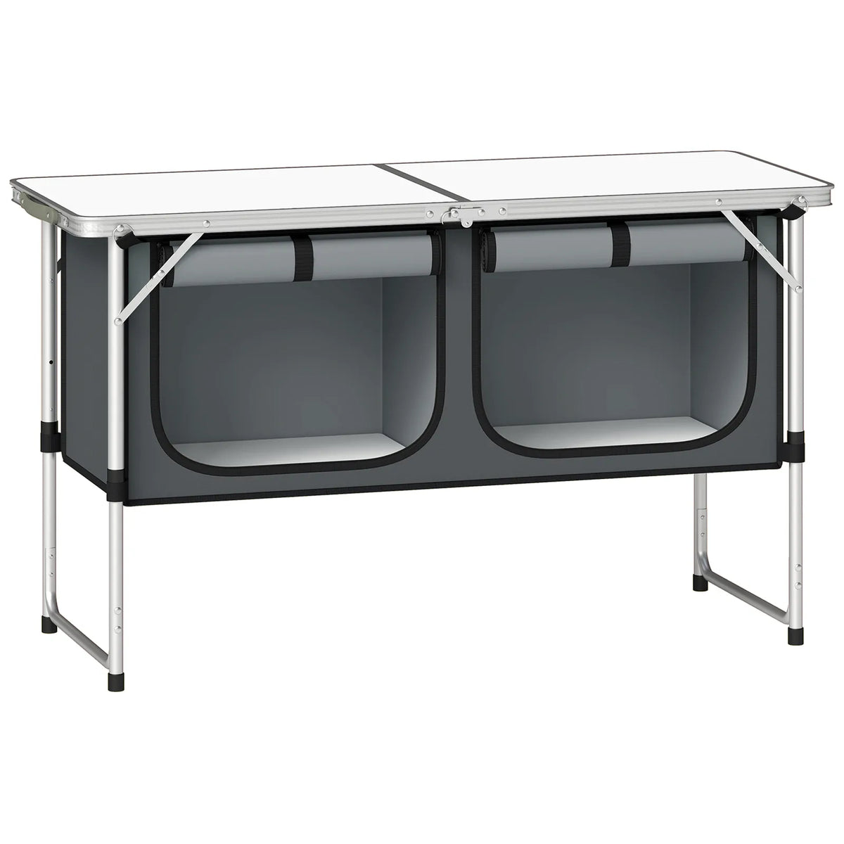 Outsunny Folding Aluminium Camping Kitchen with Storage Cupboard and 120cm Tabletop – Outdoor BBQ Unit