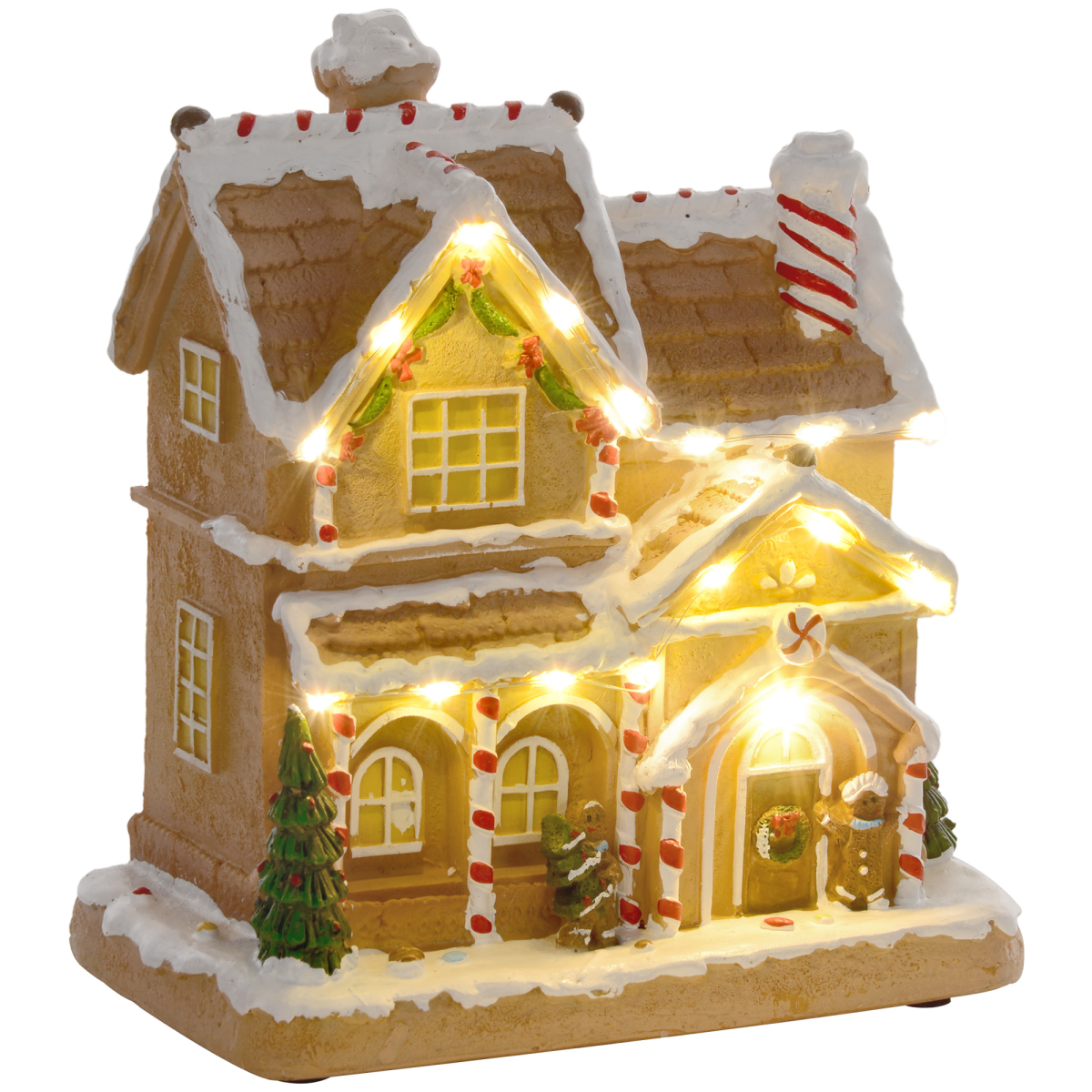 HOMCOM Lighted Musical Christmas Candy House with Gingerbread Man – 12 LED Lights, 8 Songs, Brown