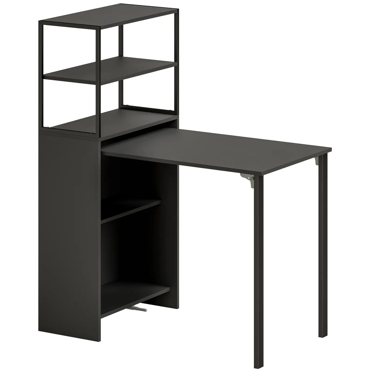 HOMCOM Folding Shelf and Work Table – 2-in-1 4-Tier Bookshelf and Desk with Steel Frame, Space-Saving, Black
