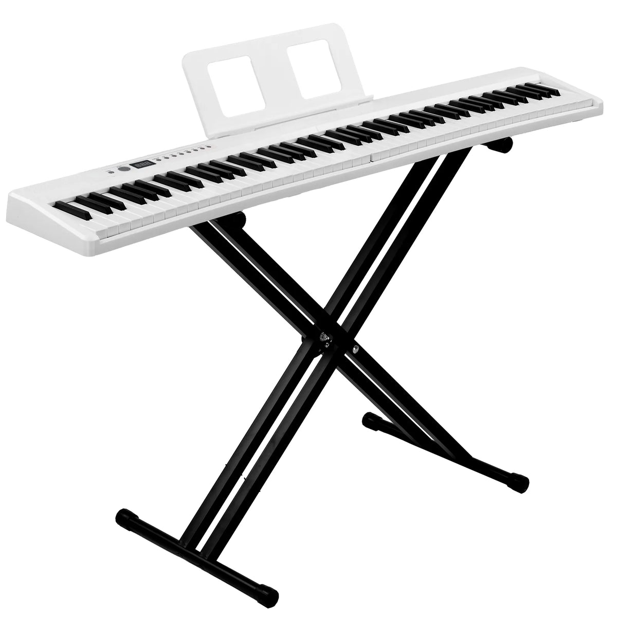 88 Key Folding Digital Piano with Semi-Weighted Keys, Bluetooth MIDI & Stand – Portable Keyboard, White
