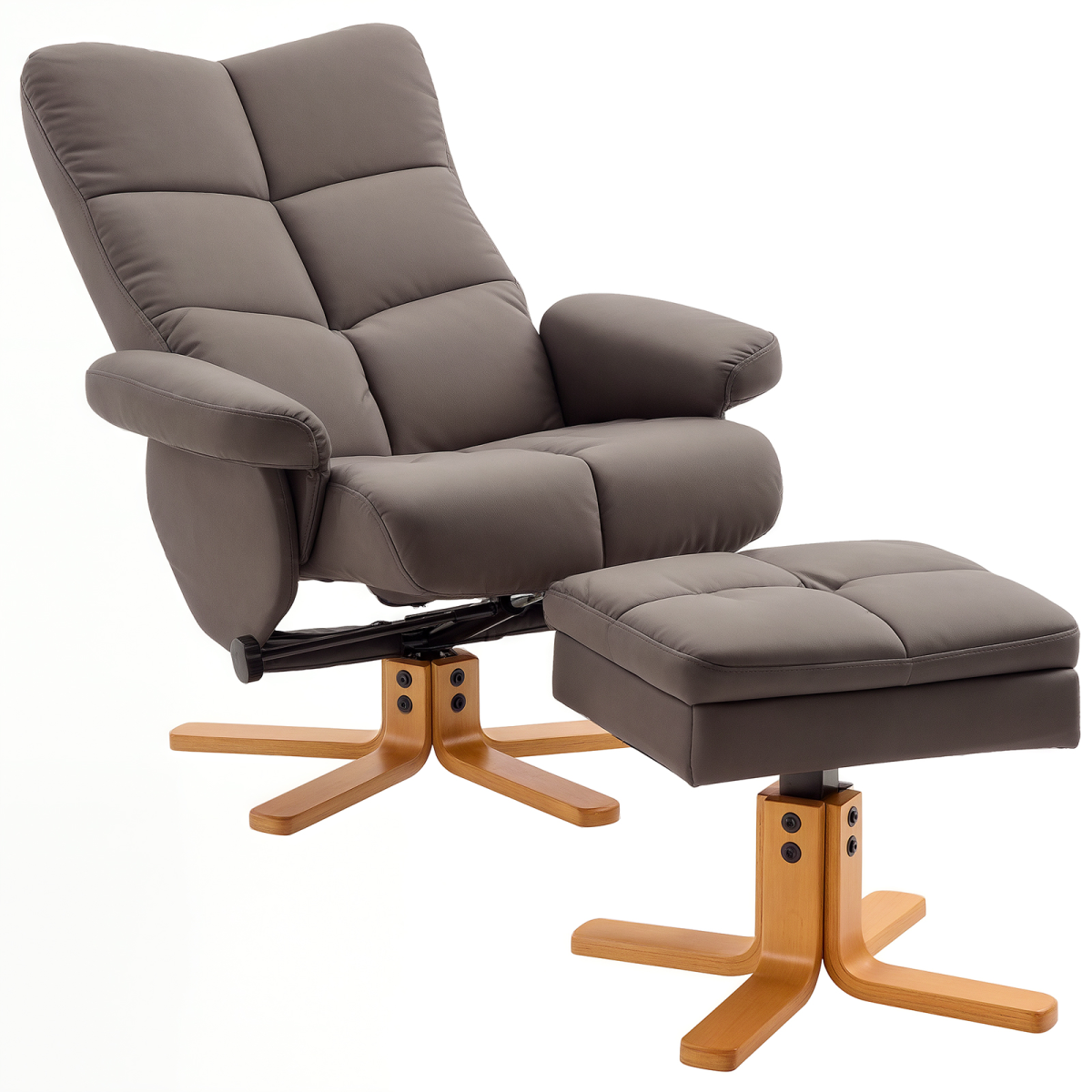 Brown faux leather recliner with storage ottoman