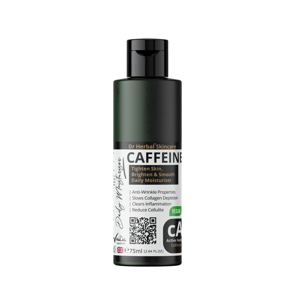 Dr Herbal Caffeine Daily Moisturiser 75ml with Coconut Oil, Silk Amino Acids & Peptides – Face Cream