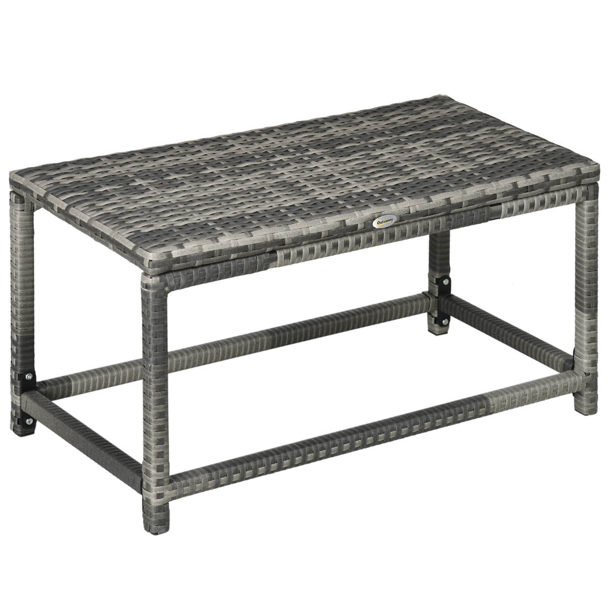 Outsunny Outdoor Coffee Table with Steel Frame & Woven Rattan-Effect Top – Garden Side Table, Grey
