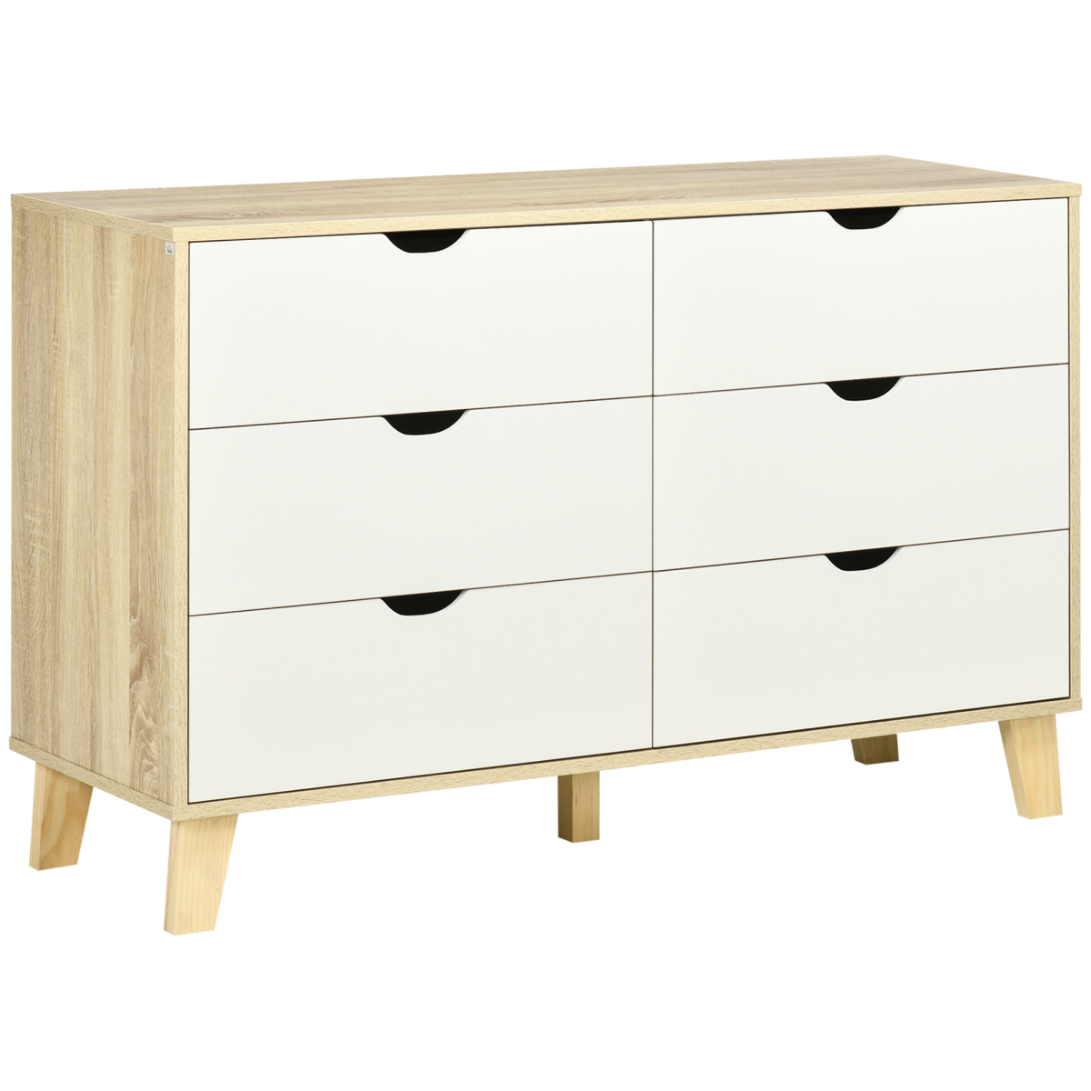 6 Drawer Chest of Drawers with Anti-Tipping Straps – Wide Low Bedroom Storage Unit, White and Brown