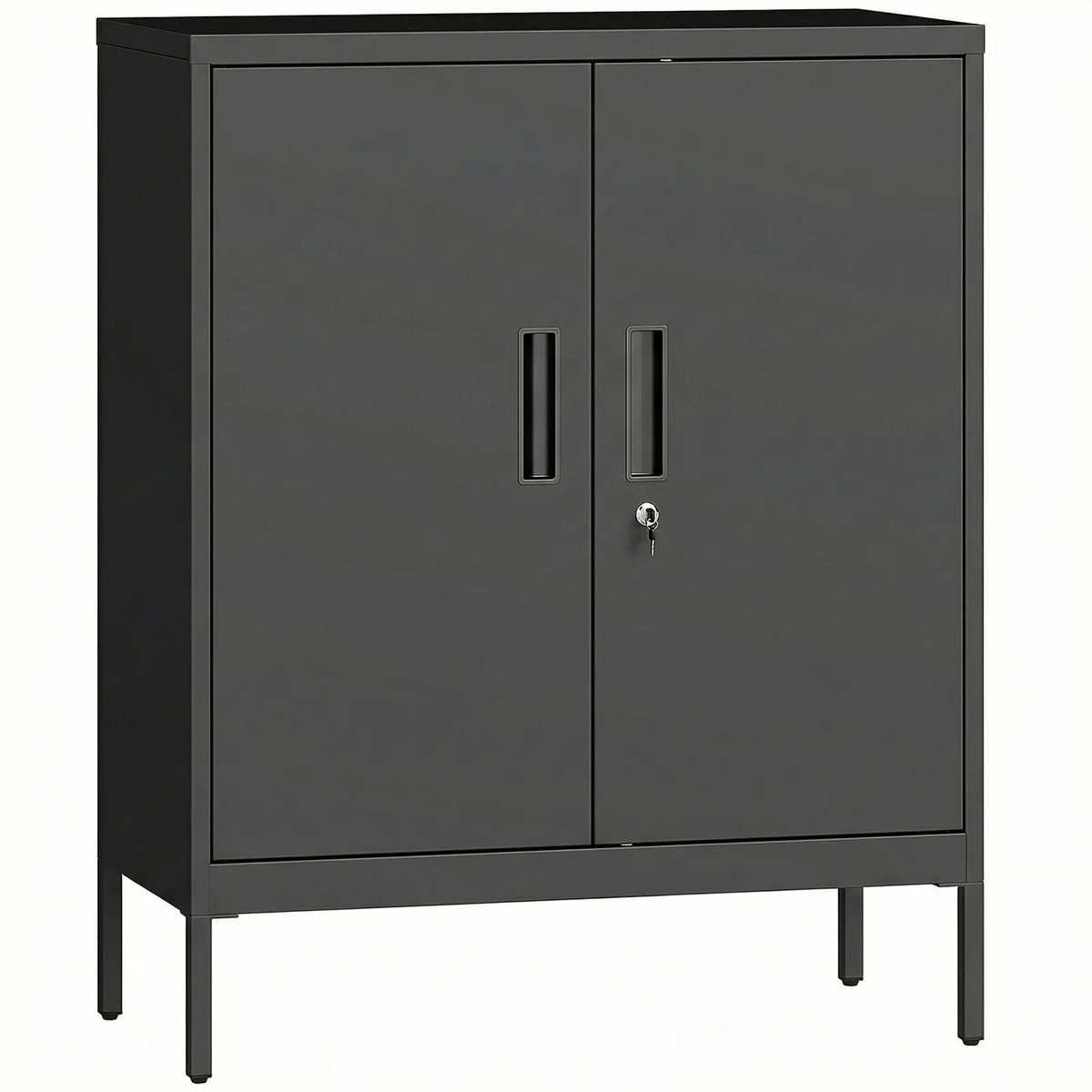 HOMCOM Metal Storage Cabinet with Lock and 2 Adjustable Shelves – Garage and Office Storage, Black