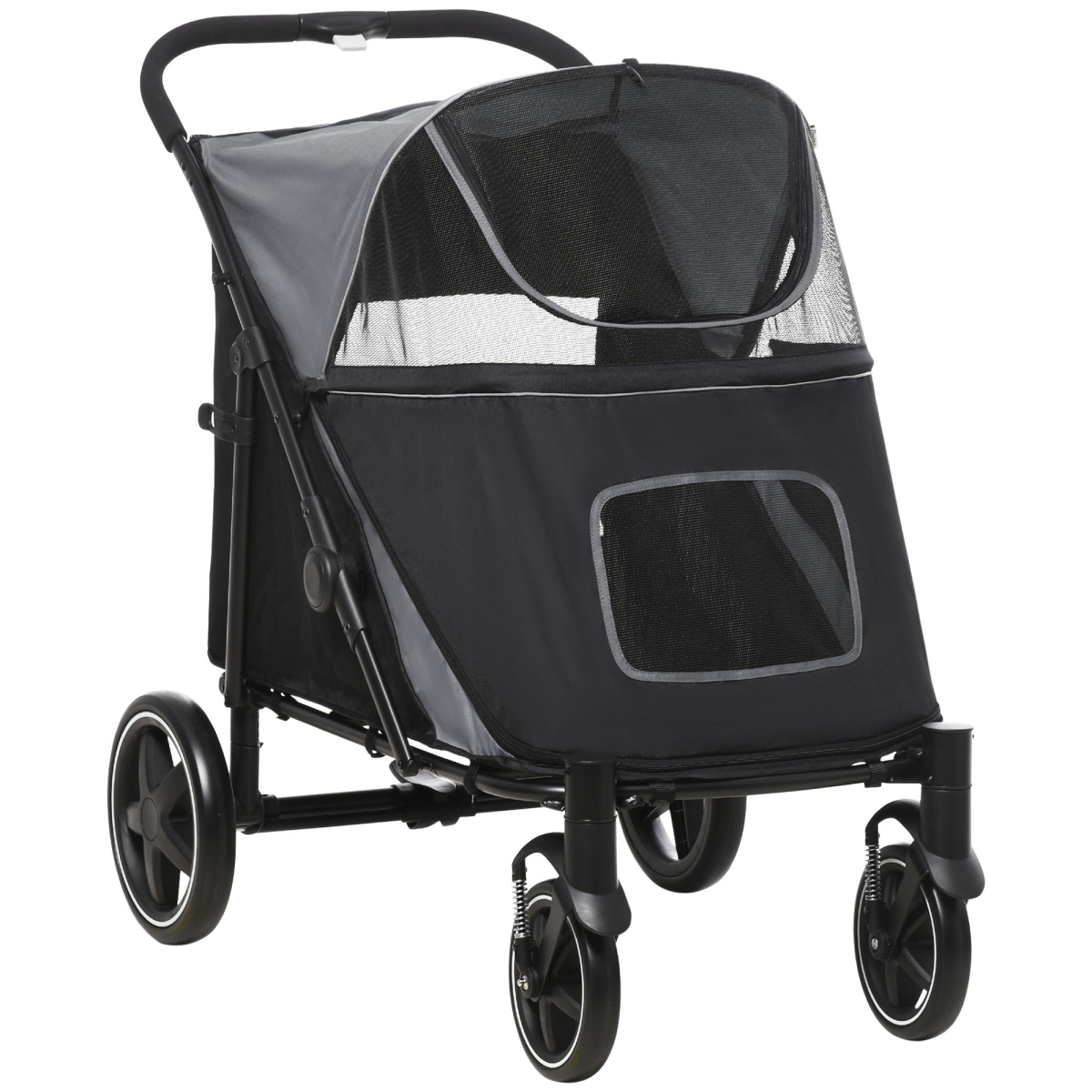 PawHut Foldable Dog Pram with Universal Wheels & Shock Absorber – Steel Frame for Medium and Large Dogs, Black