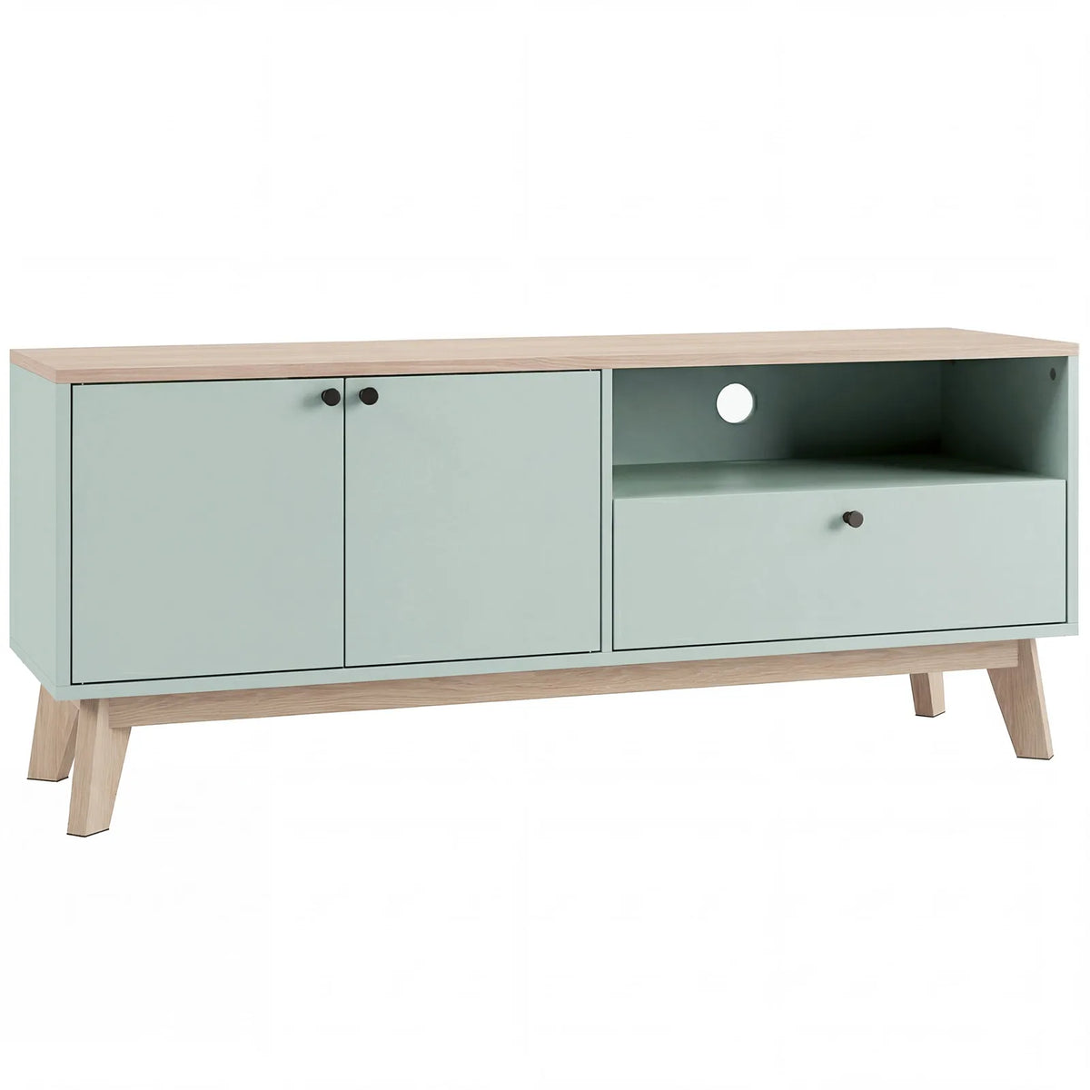 HOMCOM TV Stand for TVs up to 36 Inch with 2 Doors, Drawer and Adjustable Shelf – Mid-Century Media Unit, Light Green