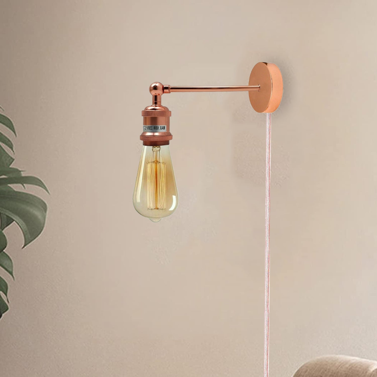 Plug-In Vintage Wall Sconce – Rose Gold