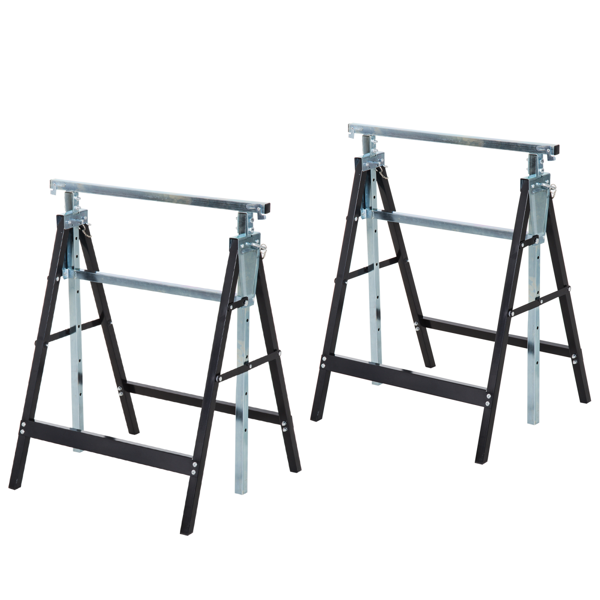HOMCOM Set of 2 Telescopic Builders Trestles – Height Adjustable Folding Steel Work Benches, Black