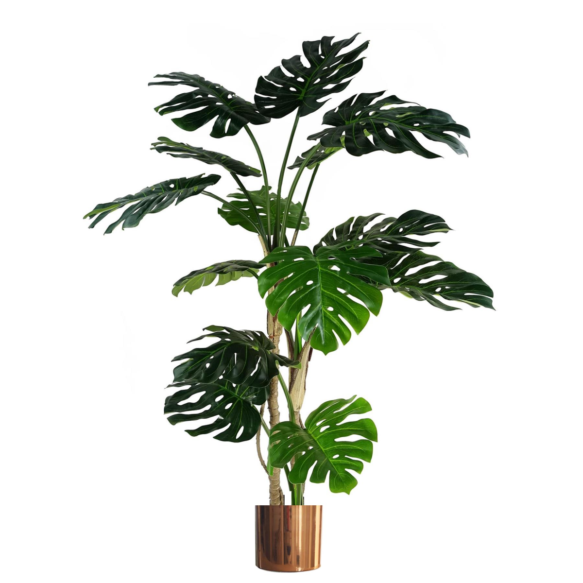 Luxury Artificial Monstera Plant 150cm with Copper Metal Planter – Realistic Faux Tree, Black Pot