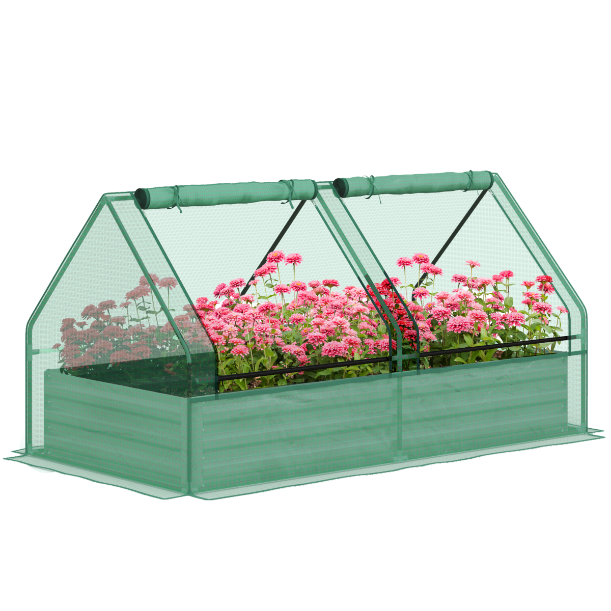 Outsunny Raised Garden Bed Planter with Mini Greenhouse Cover, Galvanised Steel Frame, Two Windows, 180 x 90cm