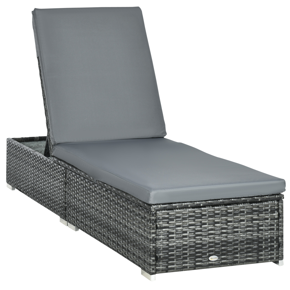 Outsunny Rattan Sun Lounger with 5-Position Backrest & Padded Cushion – Garden Patio Chaise Lounge