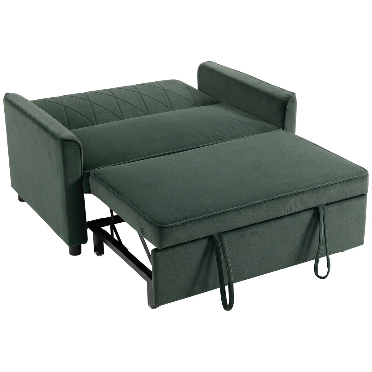 HOMCOM 2 Seater Sofa Bed, 3-in-1 Pull Out Sleeper with Click-Clack Adjustable Backrest, Dark Green