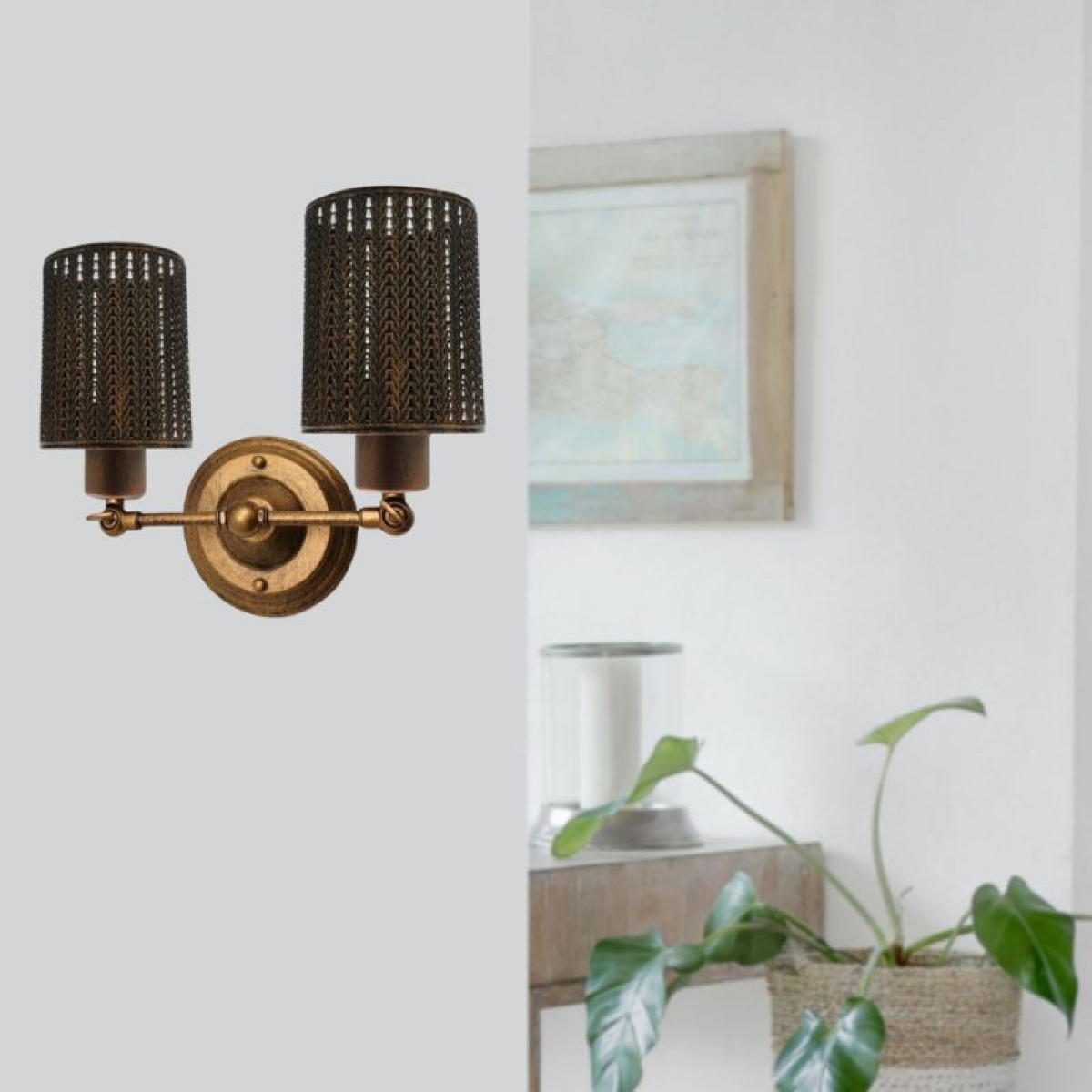 LEDSone Brushed Copper Wall Light with Cage Shade & E27 Base – Wall-Mounted Sconce for Living Rooms