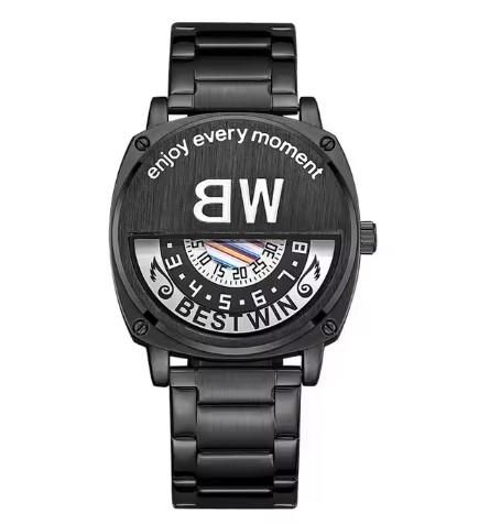 Bestwin Men’s Black Bracelet Watch with Date, Stainless Steel Band, 3ATM – Model 919H