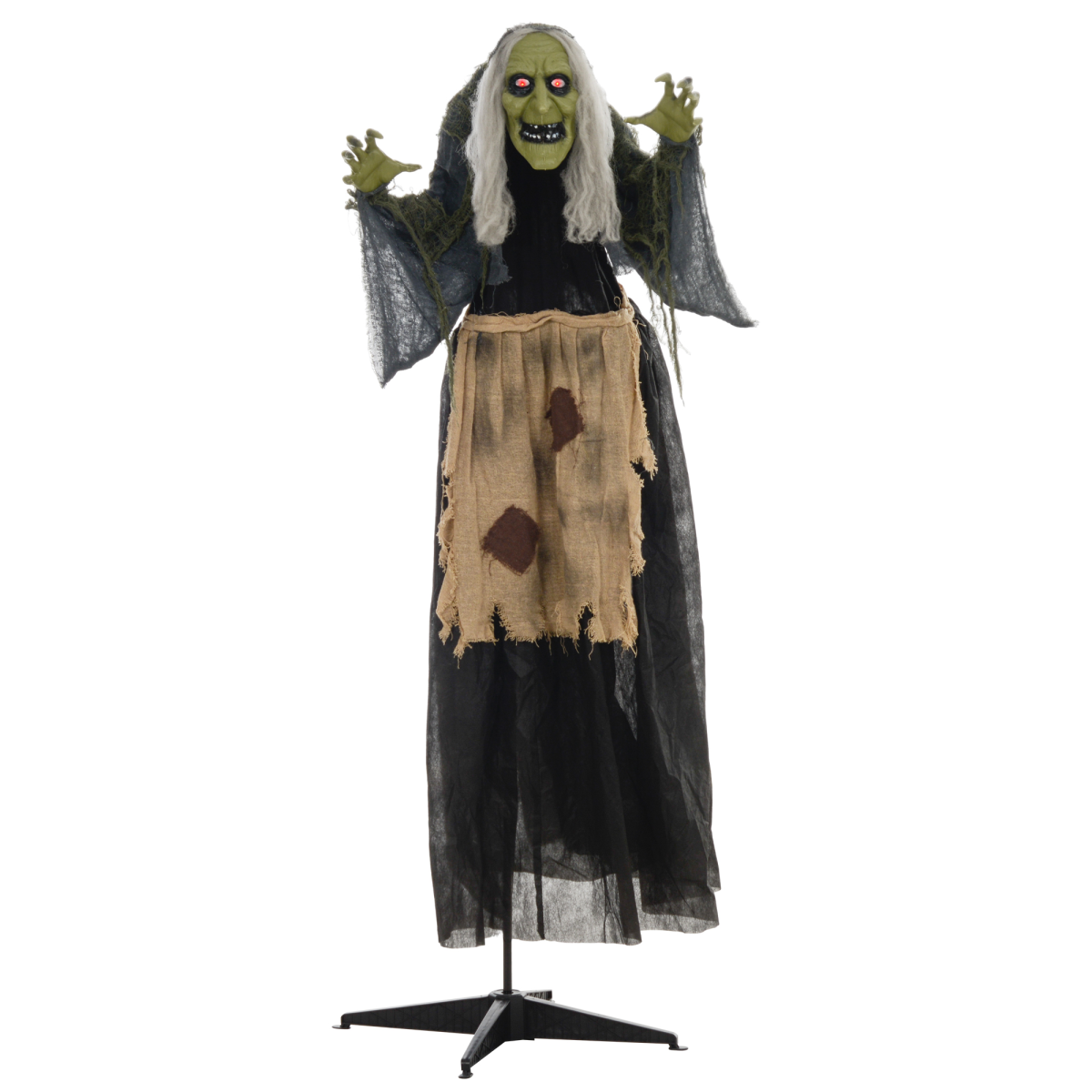 HOMCOM Halloween Witch Animatronic Prop with Sound Activation and Glowing Red Eyes – Indoor and Covered Outdoor