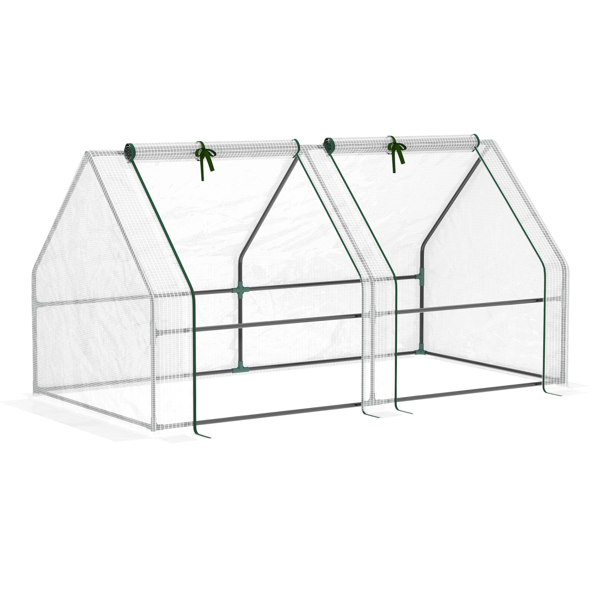 Outsunny Mini Poly Tunnel Greenhouse with Steel Frame, Mesh Cover & Roll-Up Doors – Small Grow House, White