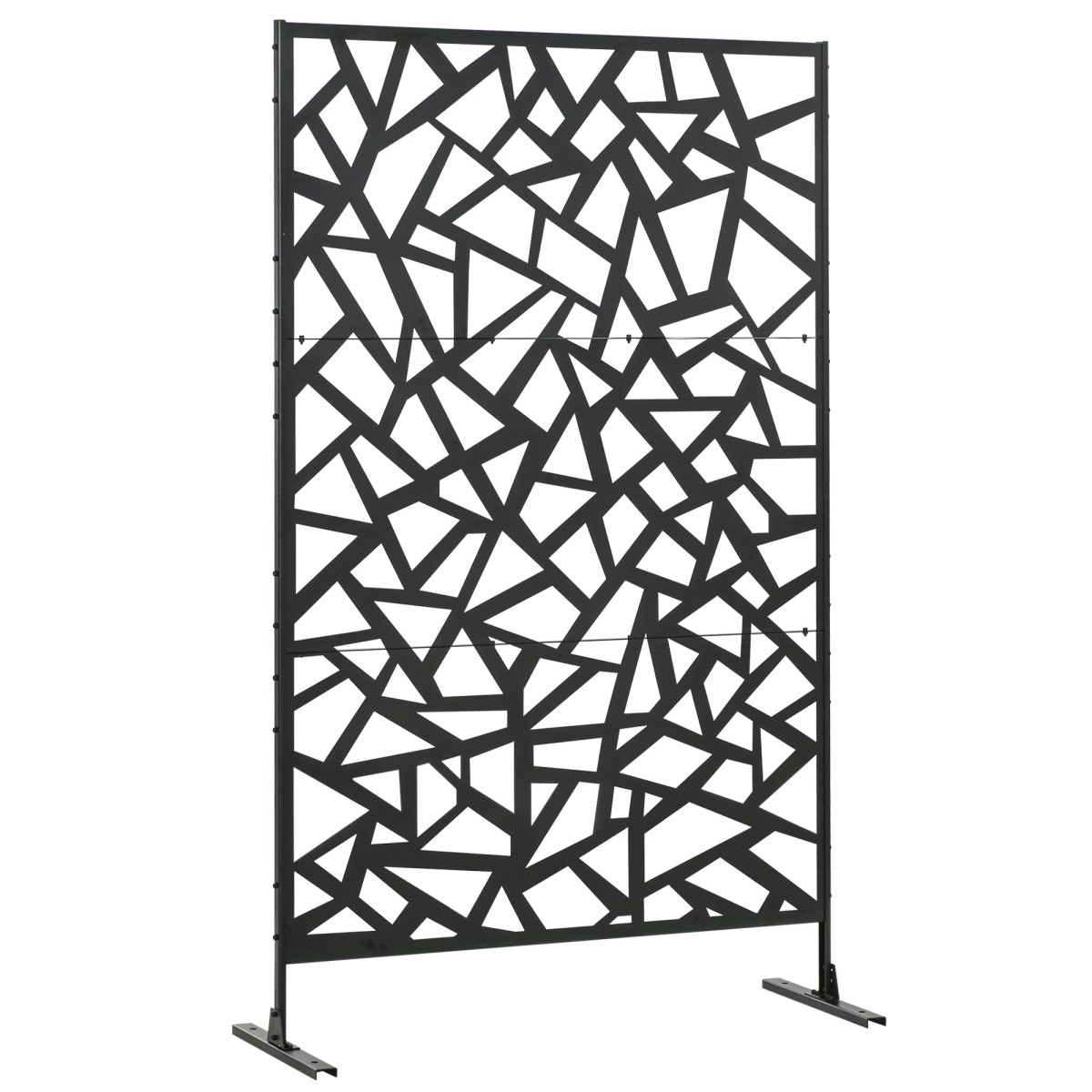 Outsunny Black Steel Garden Partition Screen with Hollow Irregular Design, Freestanding Divider, 198cm